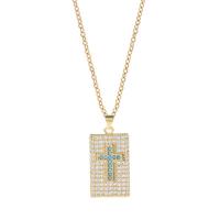 Zirkonia Mikro pflastern Messinghalsketten, Messing, Quadrat, goldfarben plattiert, unisex & Micro pave Zirkonia, Goldfarbe, 13x25mm, Länge:ca. 17.7 ZollInch, verkauft von PC