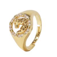 Cubic Zirconia Micro Pave Brass Finger Ring, gold color plated, Adjustable & micro pave cubic zirconia & for woman, gold, 18mm 