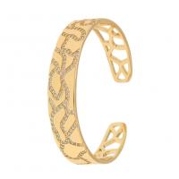 Brass Cuff Bangle, gold color plated, Adjustable & micro pave cubic zirconia & for woman 