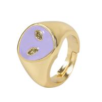 Cubic Zirconia Micro Pave Brass Finger Ring, gold color plated, Adjustable & micro pave cubic zirconia & for woman & enamel 18mm 