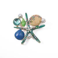 Broche de diamantes de imitación de la aleación de Zinc, con Perlas plásticas, Estrella de Mar, chapado en color dorado, unisexo & esmalte & con diamantes de imitación, más colores para la opción, 57x61mm, 10PCs/Grupo, Vendido por Grupo