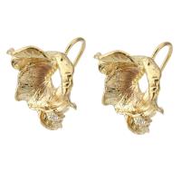 Brass Earring Stud Component, gold color plated, micro pave cubic zirconia 