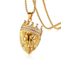 Stainless Steel Jewelry Necklace, 304 Stainless Steel, Lion, Vacuum Ion Plating, fashion jewelry & for man & with rhinestone, golden Approx 23.62 Inch 