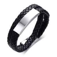 acero inoxidable 304 Pulsera, con Cuero de PU, Doble capa & Joyería & para hombre, Negro, 39x11mm, longitud:aproximado 15.16 Inch, Vendido por UD