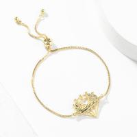 Cubic Zirconia Micro Pave Brass Bracelet, gold color plated, micro pave cubic zirconia & for woman & hollow, gold, 220mm 