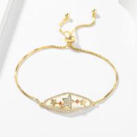 Cubic Zirconia Micro Pave Brass Bracelet, gold color plated, micro pave cubic zirconia & for woman & hollow, gold, 220mm 