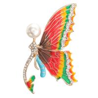 Broche émail, alliage de zinc, avec perle de plastique, papillon, Placage de couleur d'or, pour femme & avec strass, plus de couleurs à choisir Vendu par lot