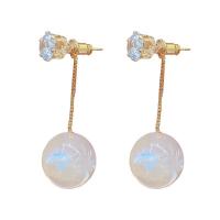 Brass Drop Earring, with Plastic Pearl, gold color plated, for woman & with rhinestone 