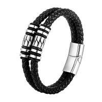 cuir PU bracelet, avec Acier inoxydable 304, bijoux de mode & multicouche & pour homme, noire cm, Vendu par PC