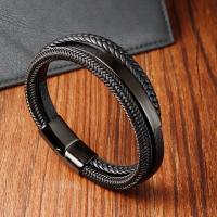 cuir PU bracelet, avec Acier inoxydable 304, Placage ionique sous vide, bijoux de mode & multicouche & pour homme, noire cm, Vendu par PC