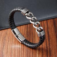 Cuero de PU Pulsera, con acero inoxidable 304, Joyería & para hombre & hueco, Negro, longitud:21 cm, Vendido por UD