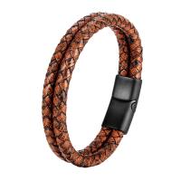 cuir PU bracelet, avec Acier inoxydable 304, Placage ionique sous vide, bijoux de mode & pour homme, orange rougeâtre cm, Vendu par PC