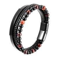 Cuero de PU Pulsera, con Piedra natural & acero inoxidable 304, Recubrimiento iónico al vacío, Joyería & longitud diferente para la opción & para hombre, más colores para la opción, Vendido por UD