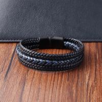 Cuero de PU Pulsera, con acero inoxidable 304, Esférico, chapado en color plomo negro, Joyería & para hombre, Negro, longitud:21 cm, Vendido por UD