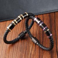 Cuero de PU Pulsera, con acero inoxidable 316L, Esférico, Recubrimiento iónico al vacío, Joyería & para hombre, más colores para la opción, longitud:21 cm, Vendido por UD