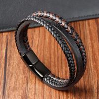 Cuero de PU Pulsera, con acero inoxidable 316L, Esférico, chapado en color plomo negro, Joyería & para hombre, negro y marrón, longitud:21 cm, Vendido por UD