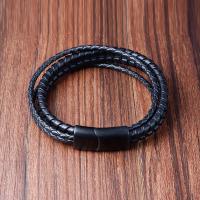 Cuero de PU Pulsera, con acero inoxidable 304, Esférico, chapado en color plomo negro, Joyería & multicapa & para hombre, Negro, longitud:21 cm, Vendido por UD