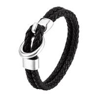 Cuero de PU Pulsera, con acero inoxidable 304, Joyería & para hombre, Negro, longitud:21 cm, Vendido por UD