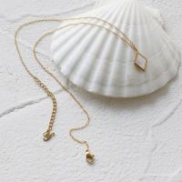 Stainless Steel Jewelry Necklace, 316L Stainless Steel, with White Shell, with 5cm extender chain, Rhombus, gold color plated, fashion jewelry & for woman, gold cm 