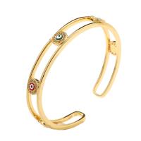 Brass Cuff Bangle, gold color plated, micro pave cubic zirconia & for woman & enamel & hollow, gold, 60mm 