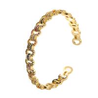 Brass Cuff Bangle, gold color plated, micro pave cubic zirconia & for woman & hollow, multi-colored, 60mm 