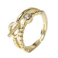 Cubic Zirconia Micro Pave Brass Finger Ring, gold color plated, Adjustable & micro pave cubic zirconia & for woman & hollow, gold, 17mm 