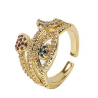 Cubic Zirconia Micro Pave Brass Finger Ring, gold color plated, Adjustable & micro pave cubic zirconia & for woman, 18mm 