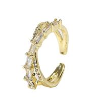 Cubic Zirconia Micro Pave Brass Finger Ring, gold color plated, Adjustable & micro pave cubic zirconia & for woman & hollow, gold, 17mm 