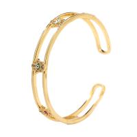 Brass Cuff Bangle, gold color plated, micro pave cubic zirconia & for woman & hollow, gold, 60mm 