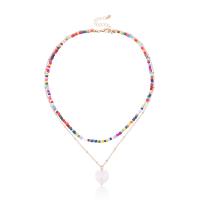 Petite perle en verre de collier 
, Seedbead, avec alliage de zinc, avec 1.96inch chaînes de rallonge, coeur, Placage, Double couche & pour femme, 17mm Environ 15.7 pouce, Environ  18.1 pouce, Vendu par PC