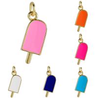 Enamel Brass Pendants, Ice Cream, gold color plated, DIY 