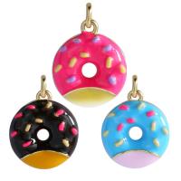 Enamel Brass Pendants, Round, gold color plated, DIY 