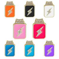 Enamel Brass Pendants, Lightning Symbol, gold color plated, micro pave cubic zirconia 