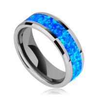 Titan Stahl Fingerring, Titanstahl, mit Opal, rund, silberfarben plattiert, Modeschmuck & verschiedene Größen vorhanden, blau, verkauft von PC