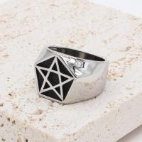 304 Stainless Steel Finger Ring, Star & for man, original color, 17mm, US Ring 