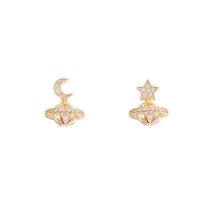 Asymmetric Earrings, Brass, gold color plated, micro pave cubic zirconia & for woman 