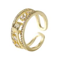 Cubic Zirconia Micro Pave Brass Finger Ring, gold color plated, Adjustable & micro pave cubic zirconia & for woman & hollow, gold, 17mm 