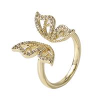 Cubic Zirconia Micro Pave Brass Finger Ring, Butterfly, gold color plated, Adjustable & micro pave cubic zirconia & for woman & hollow, gold, 18mm 