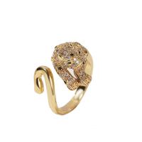 Cubic Zirconia Micro Pave Brass Finger Ring, Leopard, gold color plated, Adjustable & Unisex & micro pave cubic zirconia, 17mm 