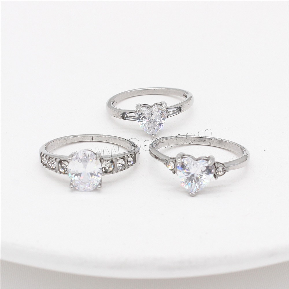 Bague en acier inoxydable , Acier inoxydable 304, normes différentes pour le choix & styles différents pour le choix & pour femme & avec strass, couleur originale, Taille:6-9, Vendu par PC