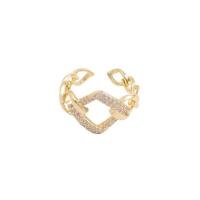 Brass Cuff Finger Ring, gold color plated, Adjustable & micro pave cubic zirconia & for woman, 18mm 