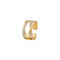 Brass Cuff Finger Ring, gold color plated, Adjustable & micro pave cubic zirconia & for woman & hollow, 18mm 