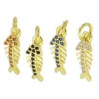 Cubique Pendentif en laiton zircon pavent, Squelette de poisson, Placage de couleur d'or, pavé de micro zircon, plus de couleurs à choisir Environ 3mm, Vendu par PC