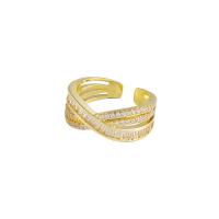 Brass Cuff Finger Ring, gold color plated, Adjustable & micro pave cubic zirconia & for woman, 18mm 