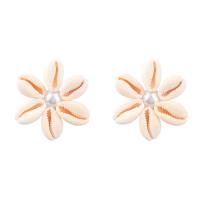 Boucle d'oreille en alliage de zinc en plastique perle, avec Plastique ABS perle & coquille, fleur, bijoux de mode & pour femme Vendu par paire