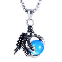 Stainless Steel Jewelry Necklace, 316L Stainless Steel, with Blue Agate, polished & for man, 3mm,29*27mm Approx 23.62 Inch 