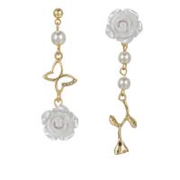 Asymmetric Earrings, Zinc Alloy, with Resin & Plastic Pearl, Rose, gold color plated, fashion jewelry & for woman 65mm 