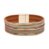 PU Leather Cord Bracelets, with Zinc Alloy, multilayer & for woman & with rhinestone 