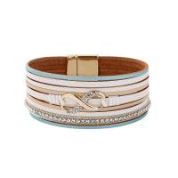 PU Leather Cord Bracelets, with Zinc Alloy, multilayer & for woman & with rhinestone 