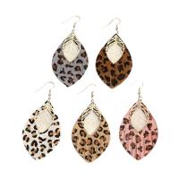 Fashion Create Jewelry Earring, PU Leather, with Brass, Leaf, printing, for woman & leopard pattern & hollow 